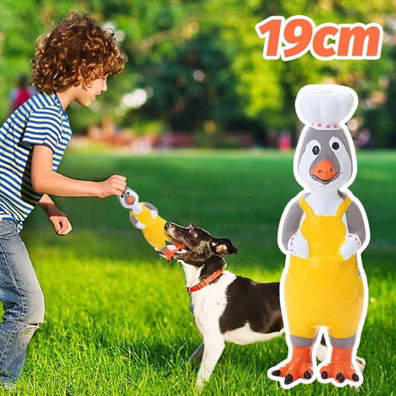 Squeaky Rubber Chicken Dog Toy, Durable Latex Chew Toy With Squeaker, Soft Rubber Teething Toy For Small Medium Dogs - Chicken Shape, Chef Design With Yellow Apron, Orange Beak &