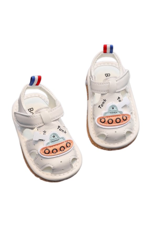 Squeaky Sandals Anti-Slip Rubber Sole Toddler First Walkers Shoes For Boys Girls（Beige,Sole Length 12.5cm）