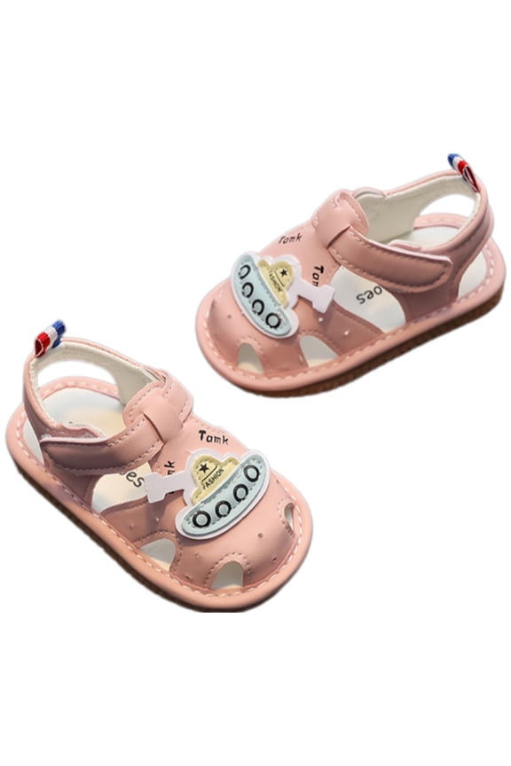 Squeaky Sandals Anti-Slip Rubber Sole Toddler First Walkers Shoes For Boys Girls（Pink,Sole Length 12cm）