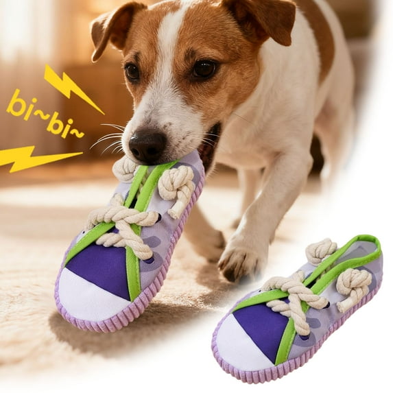 Squeaky Shoe Dog Toy, Durable Plastic Chew for Teething Puppies, Interactive Sneaker Shape for Small Dogs 1 Pack, Funny Pet Bite Toy 7.1 Inch