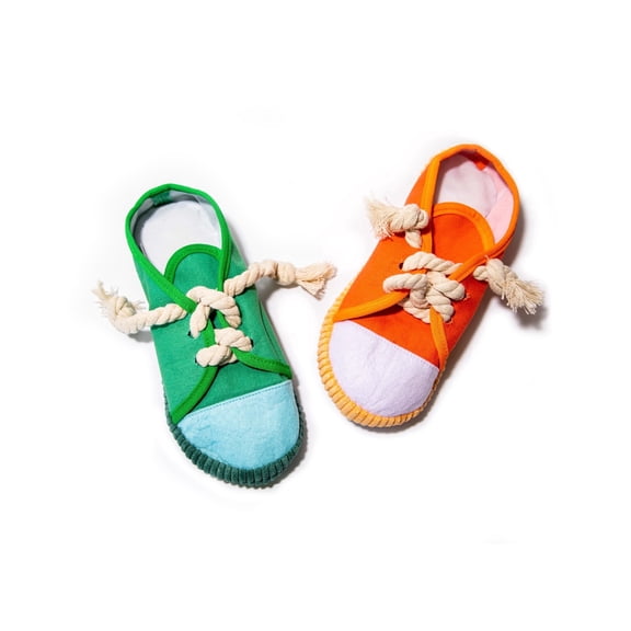 Glow Pups Squeaky Shoes Flexible 2-Piece Dog Toy Pair with 2 Dog Toys, Multicolor Shoes Shape Medium