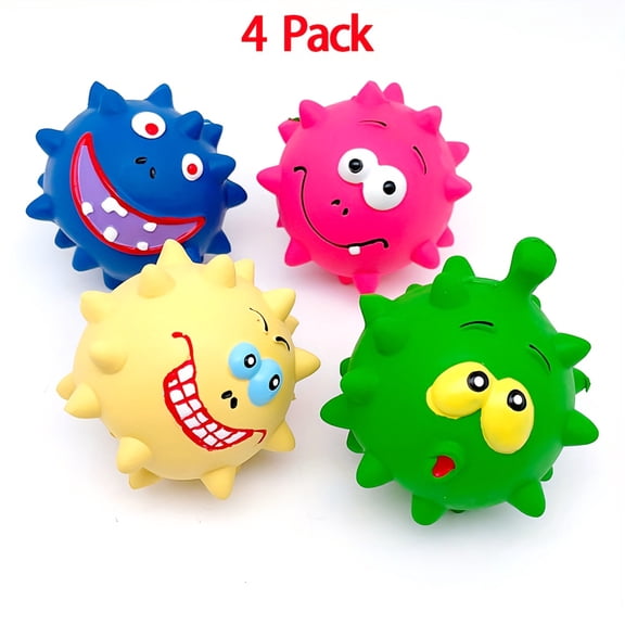 [Squeaky Spiky Latex Balls] Set of 4 Squeaky, Spiky Latex Balls Designed for Puppies And Dogs, Perfect for Interactive Play for Small to Medium-Sized Dogs, Without Battery