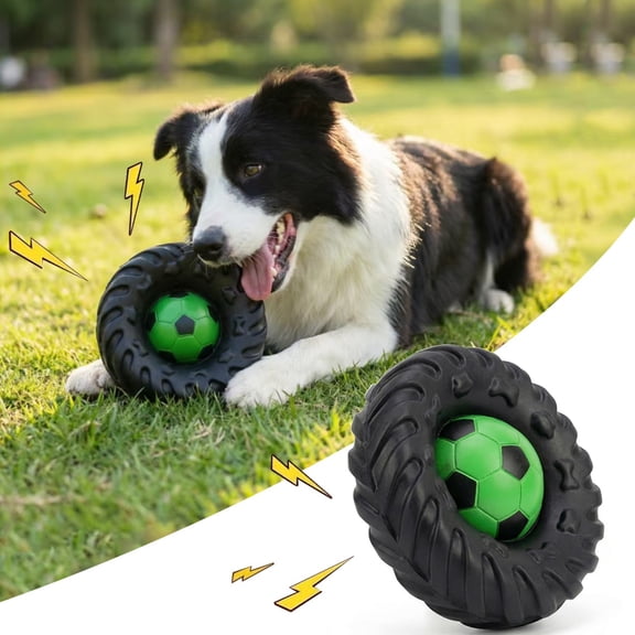 Squeaky Tire Dog Chew Toy, Durable Soft Plastic Interactive Pet Toy, Rubber-Like Puppy Teething Toy for Small to Medium Dogs, Fun Fetch and Tug of War Accessory