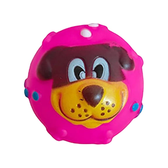 Squeaky Vinyl Dog Ball with Funny Face, Interactive Sounding Toy for Small and Medium Breeds Boredom Relief, Hot Pink