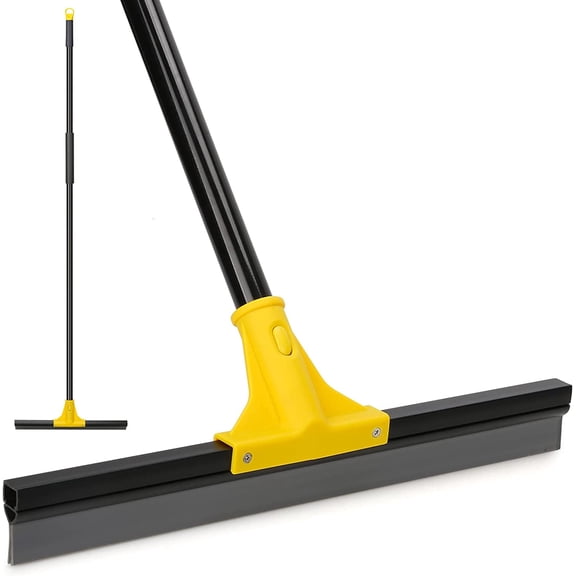 Squeegee Broom for Floor, 18'' Heavy Duty Rubber Wiper with 60'' Long Handle for Bathroom Tile, Garage Concrete, Deck, Shower Glass, Window Cleaning