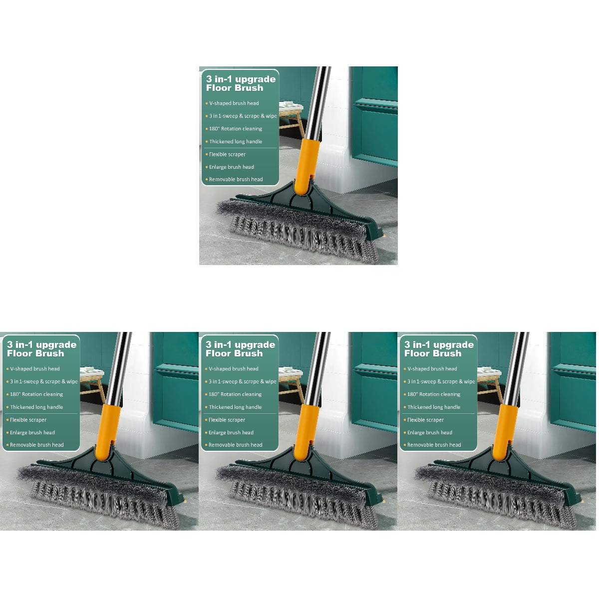 Squeegee Brush Broom Telescopic Handle Floor Scrub Window Scrubber Outdoor Long