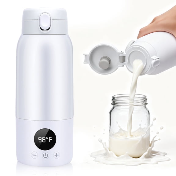 Baby Bottle Warmer 17oz Large Capacity Fast Heating Portable Cordless Milk Warmer for Breastmilk and Formula, for Travel Car Outdoor