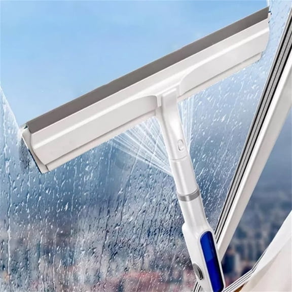 Squeegee Window Cleaner with Spray, Double-Sided Glass Tool, Telescopic Long Handle Scraper, Sprays Cleaning Liquid and Wipes Streak-Free for Window Glass, Car Windshield, and Bathroom Mirror.