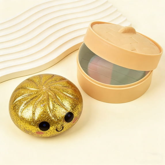 Squeezable Stress Ball, Adorable Sensory Toy, Stress Relief Ball for Anxiety Relief, Realistic Steamed Bun Fidget Toy with Container, Slow-Rising Decompression Toy for Sensory Play and Focus