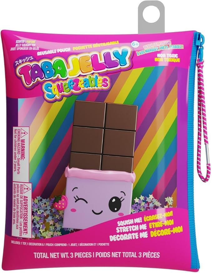 Squeezables Choco Bar Figure - Cute Kawaii Novelty Collectible with Reusable Zipper Pouch and Decoration, Series 4 Desk Accessory