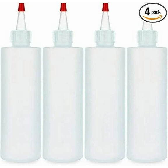 Squeeze Bottles 8 Ounce for Sauces, Olive Oil, Ketchup, Mustard, Syrup - Plastic Dispenser Container for Kitchen/ Cooking, BPA Free Condiment Bottle (Pack of 4)