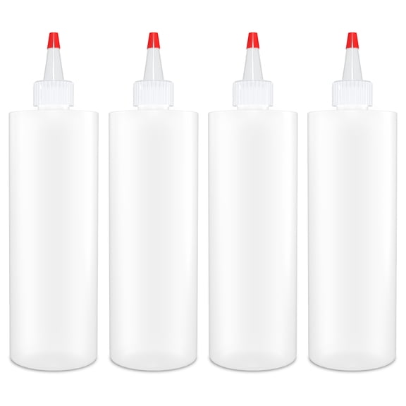 Squeeze Bottles 8 Ounce for Sauces, Olive Oil, Ketchup, Mustard, Syrup - Plastic Dispenser Container for Kitchen/ Cooking, BPA Free Condiment Bottle (Pack of 4)