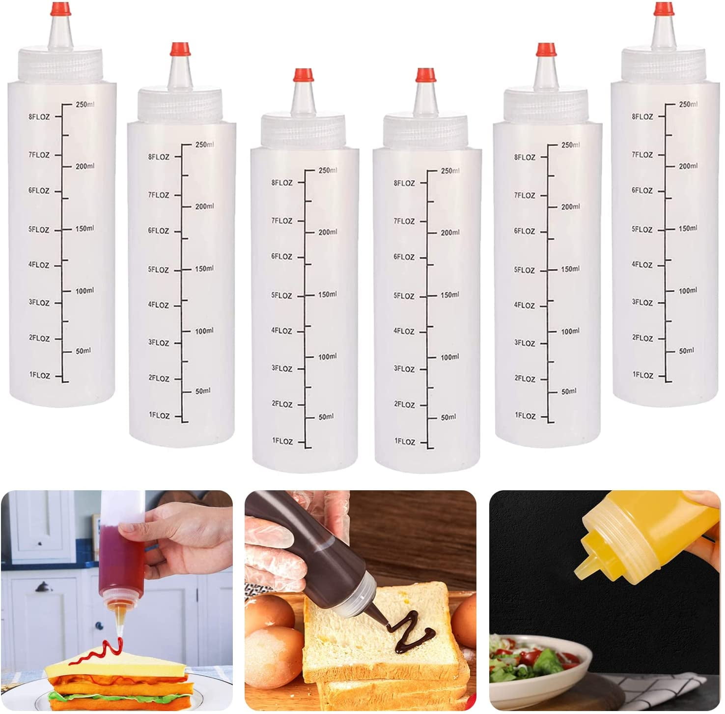 Squeeze Bottles with Caps, 6 pcs 250ml Squeeze Sauce Bottles, Needle