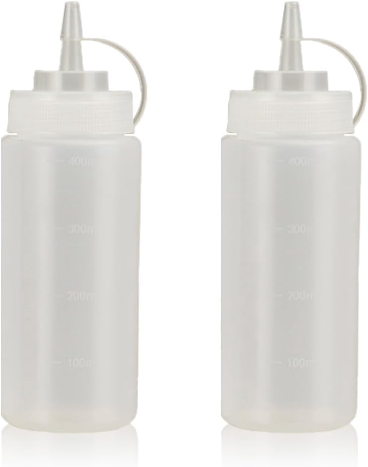 Squeeze Bottles for Sauces,Leak-Proof Condiment Dispenser, BPA-Free Kitchen Restaurant Bottle Set with Wide Mouth Ketchup, Mustard,Syrup,Dressings (White, 2Pack-16oz(400ml))