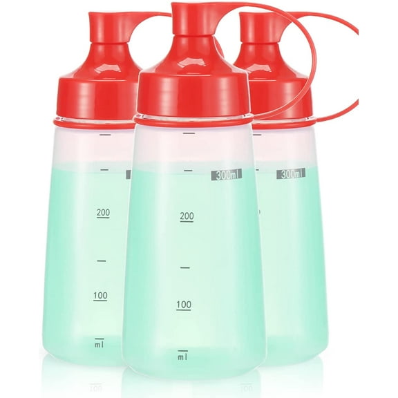Squeeze Bottles Wide Mouth - Pack of 3 Condiment Bottle Squeeze BPA free for Chunky Sauces, Resin, Crafts, Condiment Squeeze Bottles 300 mL/10 oz. (Red*3)