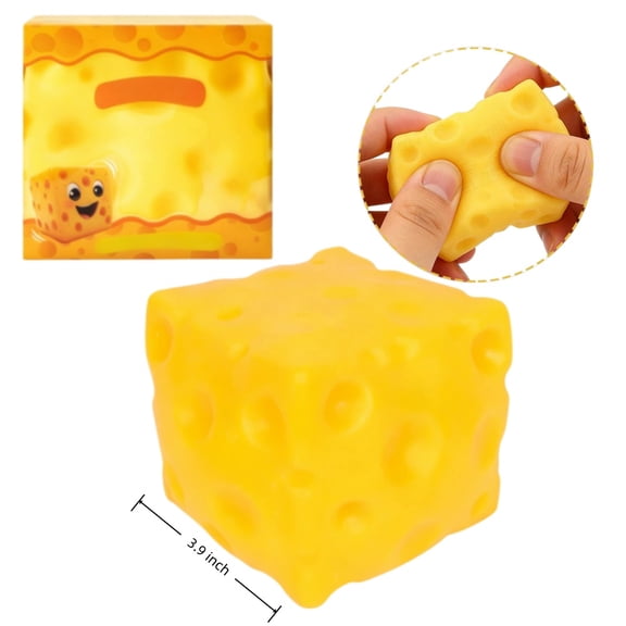 Squeeze Cheese Block - 4 Inch Ultra-Soft Slow Rising Jumbo Squishy Cheese, Jumbo Squeeze Cheese Block Squishy, Stress Relief for Adults, Focus & Relaxation (1pc)