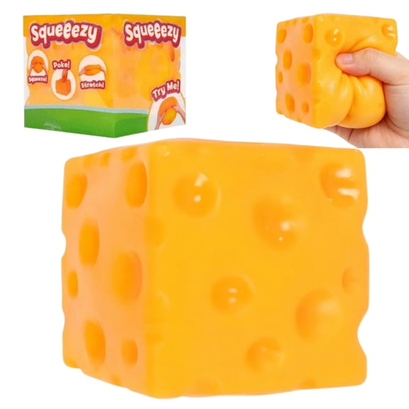 Squeeze Cheese Block - 4 Inch Ultra-Soft Slow Rising Jumbo Squishy Cheese, Jumbo Squeeze Cheese Block Squishy, Stress Relief for Adults, Focus & Relaxation (with Box)