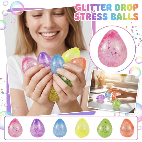 Squeeze Fidget Toy Sparkly Teardrop Squeeze Fidget Toy, Translucent Stress Balls for Adults, All-Age Sensory Fidget Toys for Desk Focus, Random Color