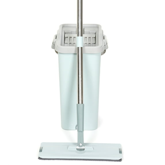Squeeze Flat Mop Bucket System - Hand Free Dry Wet Self Wringing Floor Cleaning Kit,360 Degree Rotation Stainless Steel Telescopic Pole Handle,2 Reusable Microfiber Pads