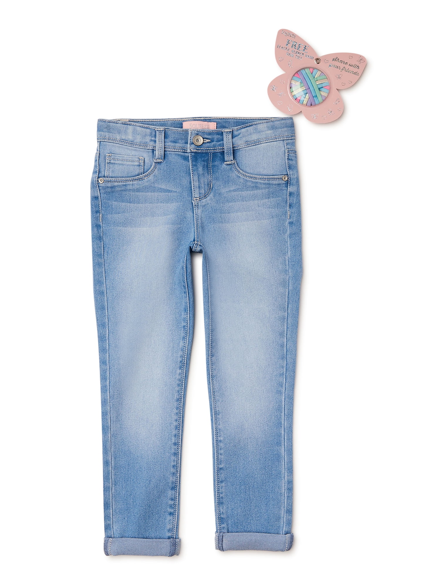Squeeze Girls’ Roll Cuff Jeans with Keychain, Sizes 4-12