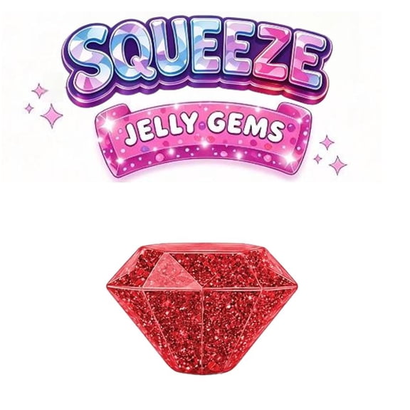 Squeeze Jelly Gems Squishy Toy, Glitter Squishy Stress Relief Sensory Fidget, Sparkly Squeeze Toys for Kids and Adults (Classic Ruby)