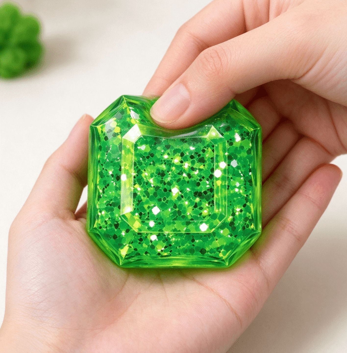 Squeeze Jelly Gems Stress Ball Squishy Toy, Green Octagon Jelly Stress ...