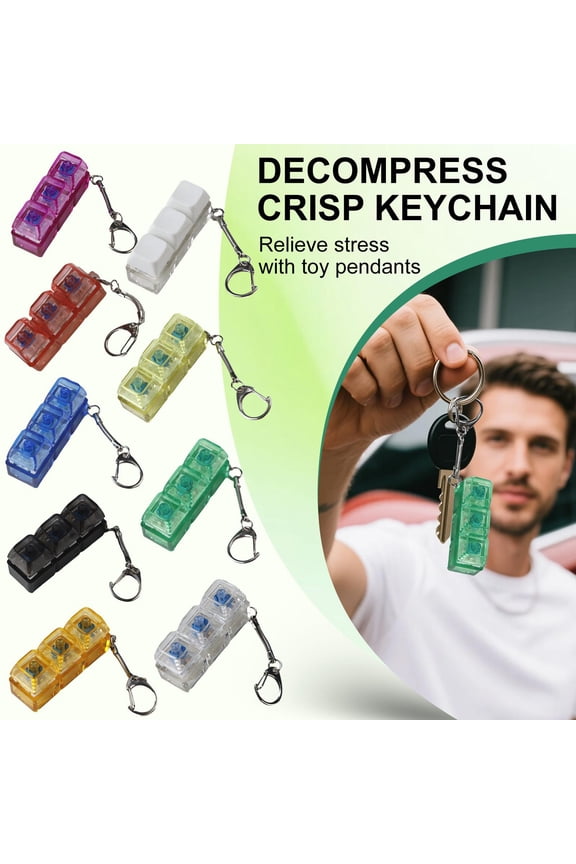 Squeeze Keyboard, 3 Station, Clear Yellow Polymer, Keyboard Clicker, Sensory Engagement, Travel Use, Metal Keychain, 1 Pc