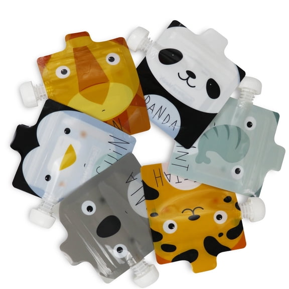 Squeeze Meals Reusable Food Pouches for Toddler Snack - 5 fl oz - 6 Pack (Zoo Animals)