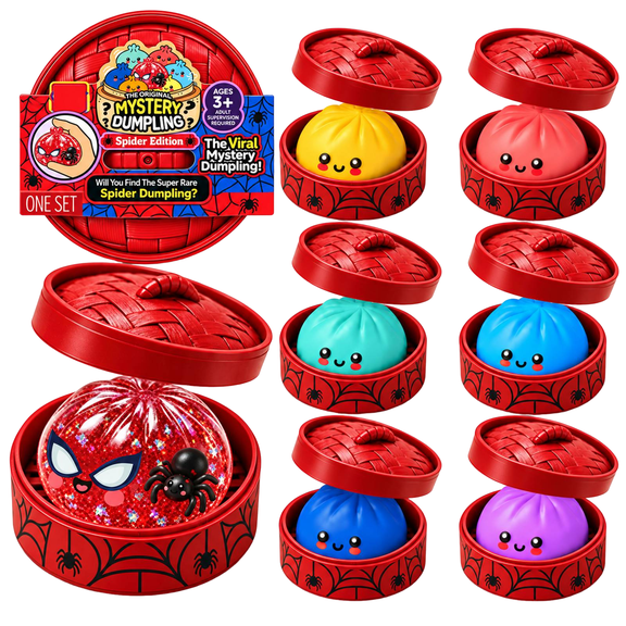 Squeeze Mystery Dumpling Squishy Toys in Steamer, Find The 2026 Spider Limited Edition, Fidget Stress Sensory Balls for Gag Gift & Desk Accessory, Age 3+ (Random 1 of 7 )