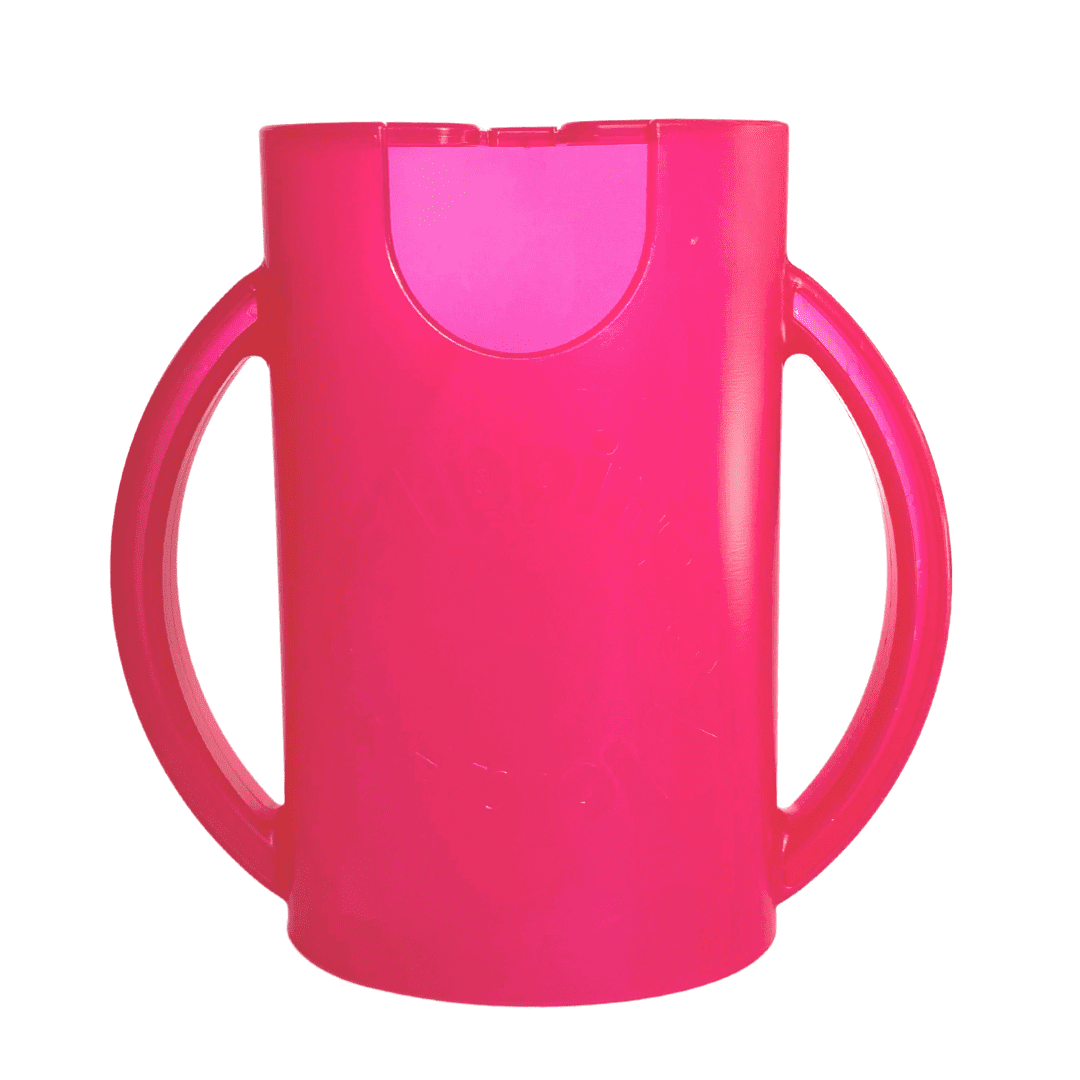 Squeeze Proof Flipping Holder ORIGINAL (without lid) for Food Pouches & Juice Boxes (Pink) - Multipurpose Design - Prevent Messes & Support Self-Feeding - Handles for Easy Grasping