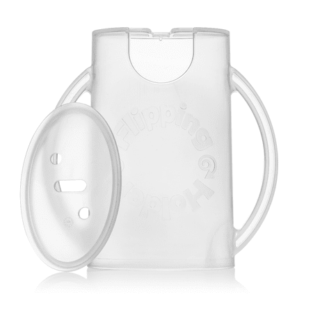 Squeeze Proof Flipping Holder with Lid for Food Pouches & Juice Boxes (White) - Prevent Messes & Support Self-Feeding - Handles for Easy Grasping
