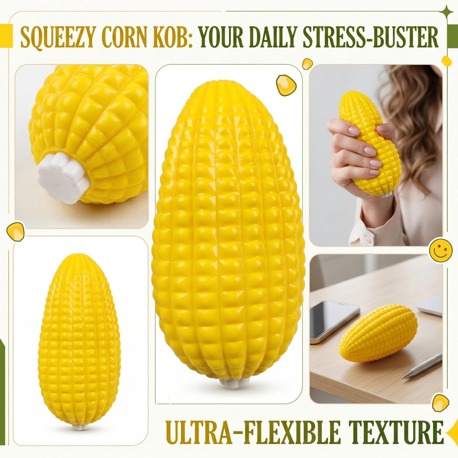 Squeeze Relaxation, Squeeze for Adults, Relaxation Toys Adults, Adult Fidgets for Relaxation and Stress, 7X3.5X3.5 Inch Fun Corn Shaped Hand Squeeze Toys for Office Desk Use and