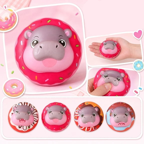 Squeeze Relaxation, Stress Ball Squeeze, Sensory Squeeze Toys Shapes, Party Favors for Student 4-8, Cute Hippo Donut Random 3.5 Inch Squeeze, Soft Slow Rise Relaxation Relief Item