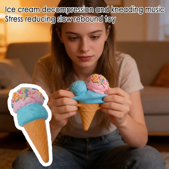 Squeeze Relaxation Toys, Squeeze Stress Toys, Ice Cream Squeeze, Relaxation Squeeze Toys, Sensory, 4X1.5X4 in Colorful Waffle Cone Squeeze Made for Calm Fidgeting and Daily