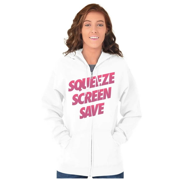 Squeeze Screen Save Breast Cancer BCA Womens Plus Size Graphic Zipper Hoodie Brisco Brands 2X
