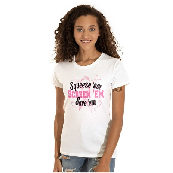 Squeeze Screen Save 'Em Breast Cancer Womens Slim Fit Graphic Tee Brisco Brands S