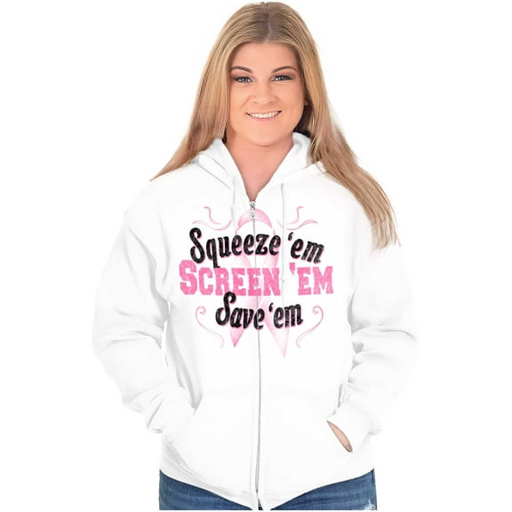 Squeeze Screen Save 'Em Breast Cancer Zip Hoodie Sweatshirt Women Brisco Brands S