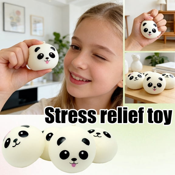 Squeeze Sensory Toys, 4 Pack Slow Rising Panda Bun Squeeze, Kawaii Squishies Relaxation Set, 2.76 Inch Diameter Squeeze Stress Balls, Random Cute Expressions for All-Age Casual