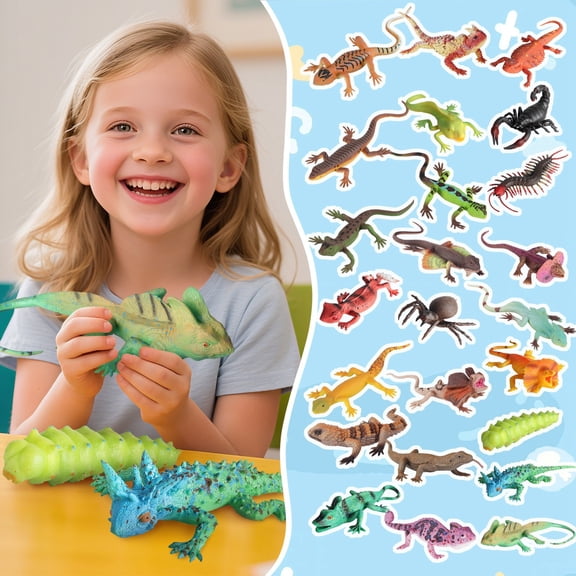 Squeeze Squeeze Toys, Lizard Models, Stretchy Rubber, Silicone Sensory Squeeze, Mood Calming, Party Activity, Assorted Sizes, 6 Pack