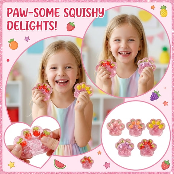 Squeeze Squeeze Toys, Taba Squeeze Cat Paw, 2X2 In, Sensory Fidgets, Squeeze Toys for Relaxation, Glitter Pink, 1 Pc