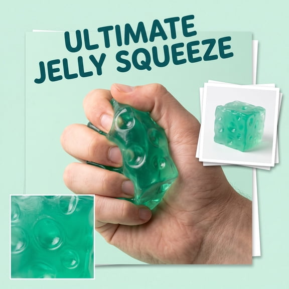Squeeze Squishy Toy with Tactile Bubbles, 2.75 Inch, Green, for Relaxation Relief, Sensory Squeeze Cube Toy Item