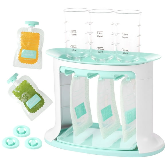 Kitwin Squeeze Station for Baby Reusable Fruit Puree Pouch Filling Maker with 5 Portable Bags Pouch Filling Station for Homemade Food