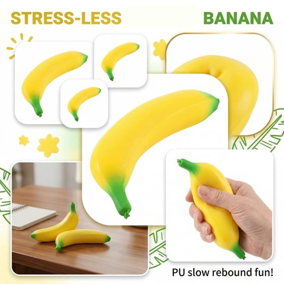 Squeeze Stress Ball, Bannana Squeeze Toys, 3.5X1X0.8 In, Sponge Construction, Slow Rising Stress Ball, Workplace Calming, 1 Pc