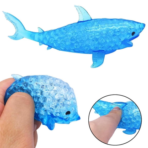 Squeeze Stress Ball, Water Sensory Toys, 8X21 In, Blue Shark, Beaded Interior, Home Use, 1 Pc