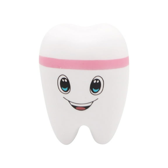 Squeeze Stress Toys, 3X1.5 In, Smiling Cartoon Tooth, Dental Office Decor, Slow Rising Squeeze, White Pink, 1 Pc, Relaxation Toys