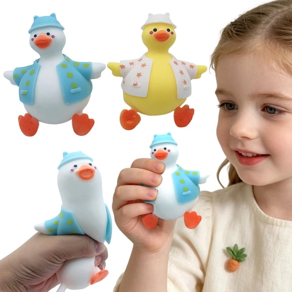 Squeeze Stress Toys,Basket Filler,Gift for Student, Squishies for Student, 4X2X2 Inch Random Pattern Dressed Duck Squeezable Toys for Casual Stretching and Calming-1pc