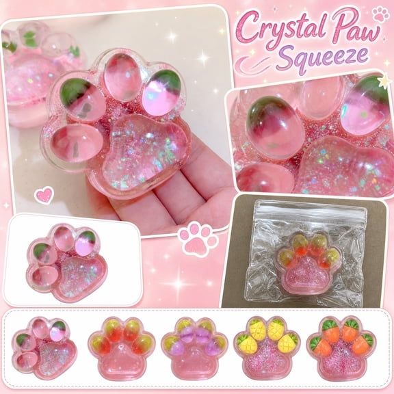 Squeeze Stress Toys, Cat Paw Squeeze, Glitter Squeeze, Gel Filled Squeeze, 3X3 Inch Soft Flexible Squeeze Toys for Daily Calm and