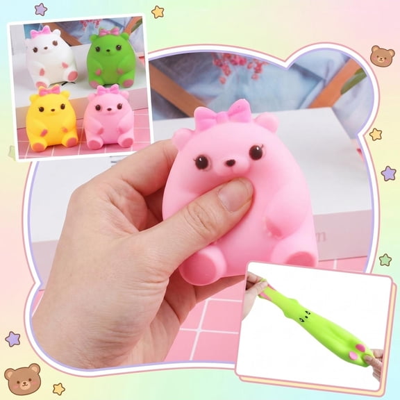 Squeeze Stress Toys, Mochi Squeeze Toys, Bear Party Favors, Sensory Squeeze Toys, 3.5X3X2.5 Inch Cute Kawaii Bear Shaped Soft Squeeze Toys, Random Color, Flexible Tpr Relaxation