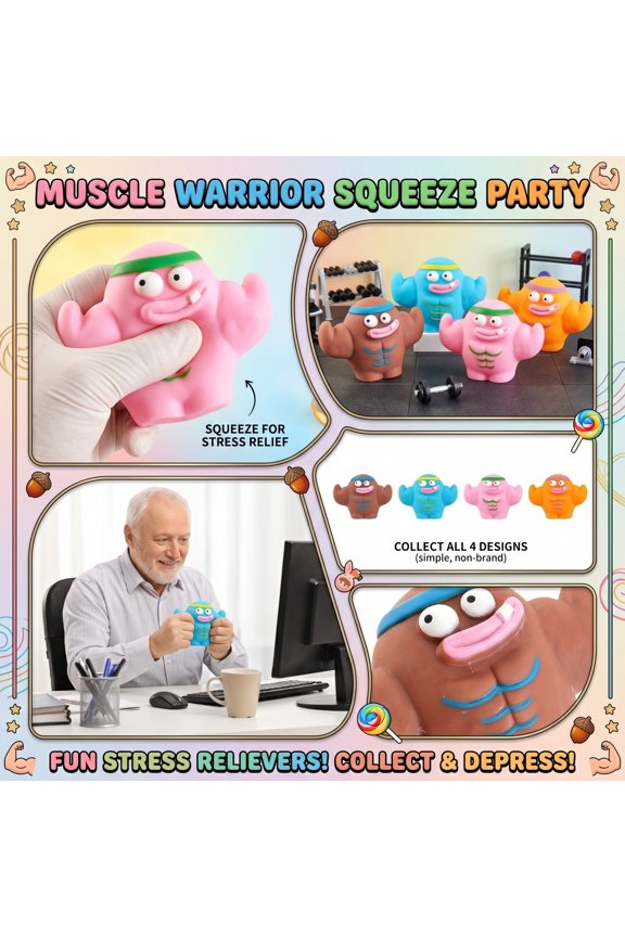 Squeeze Stress Toys, Squeeze Relaxation, Sensory Squeeze, Squeeze, 4 Inch Cute Goofy Buff Muscle Man Stretchable Squeeze Figure, Random Color Creative Funny Squeezy Toys for