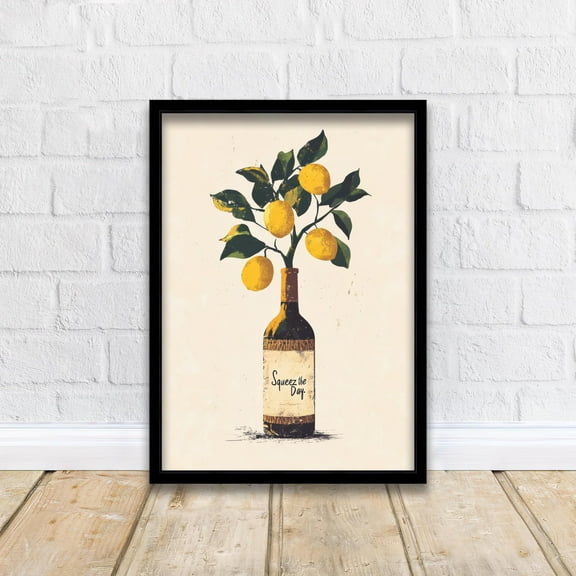 Squeeze The Day Lemon Tree Art Print Whimsical Kitchen Wall Art Vintage Botanical Poster for Cozy Homes and Citrus Inspired Decor - Poster Unframed
